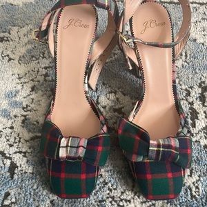 J. Crew Plaid Heels with Bow Accent